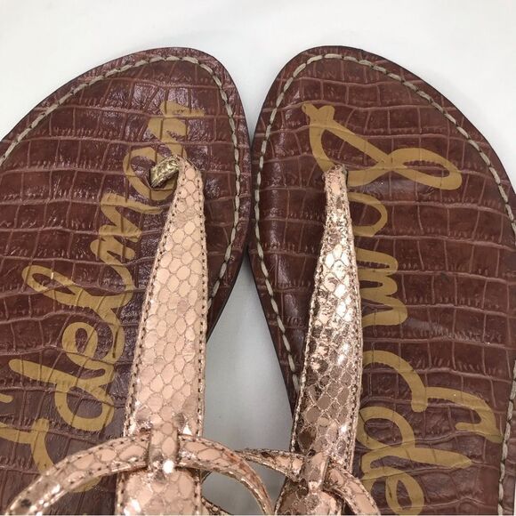 Sam Edelman GIGI Gold Metallic Reptile Embossed Leather T Strap Thong Sandals - Picture 11 of 16